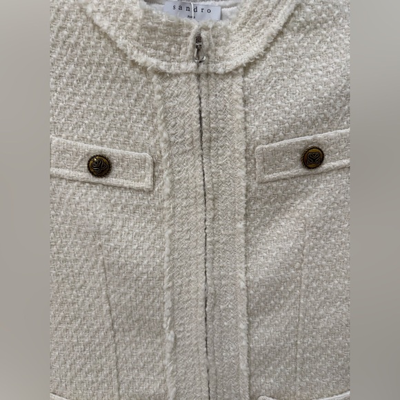 SANDRO NWT Cream Tweed Short-Sleeve Mini Dress - Picture 7 of 8